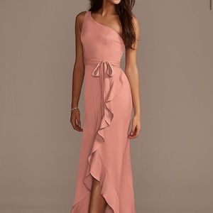 David Bridal One Shoulder Crepe Satin Ruffle Bridesmaid Dress